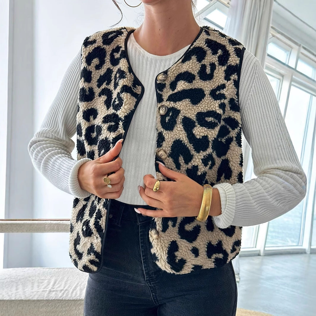 Ladies Chic and Stylish Leopard Print Plush Gilet