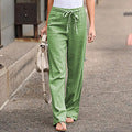 Linen pants for women with elastic waistband and tie belt Lune London