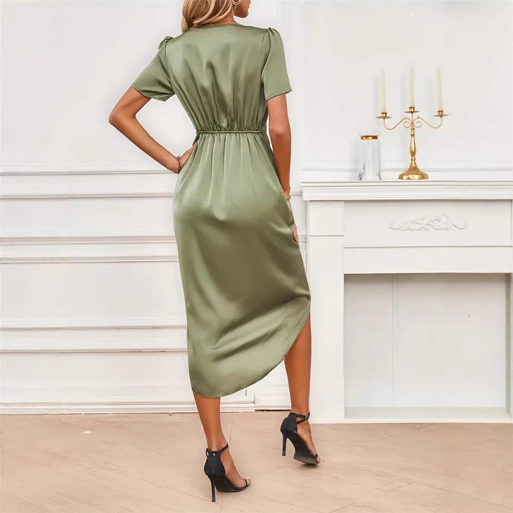 Women wrap dress with elegant V-neck and ruched design Lune London