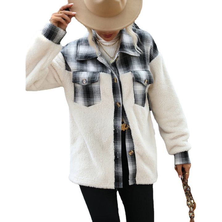 Lune London plaid pattern women's plush jacket with trendy cut