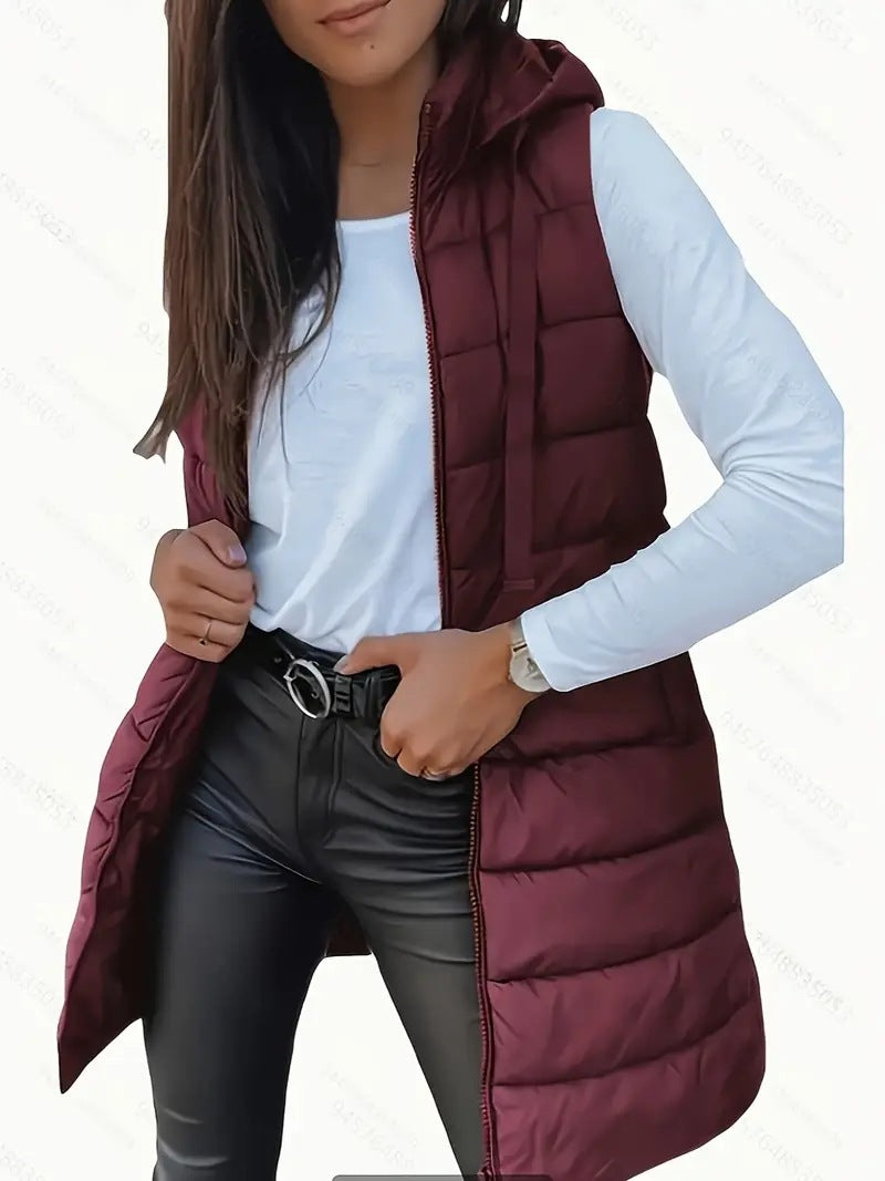 Ladies stylish quilted vest with hood and long cut Lune London