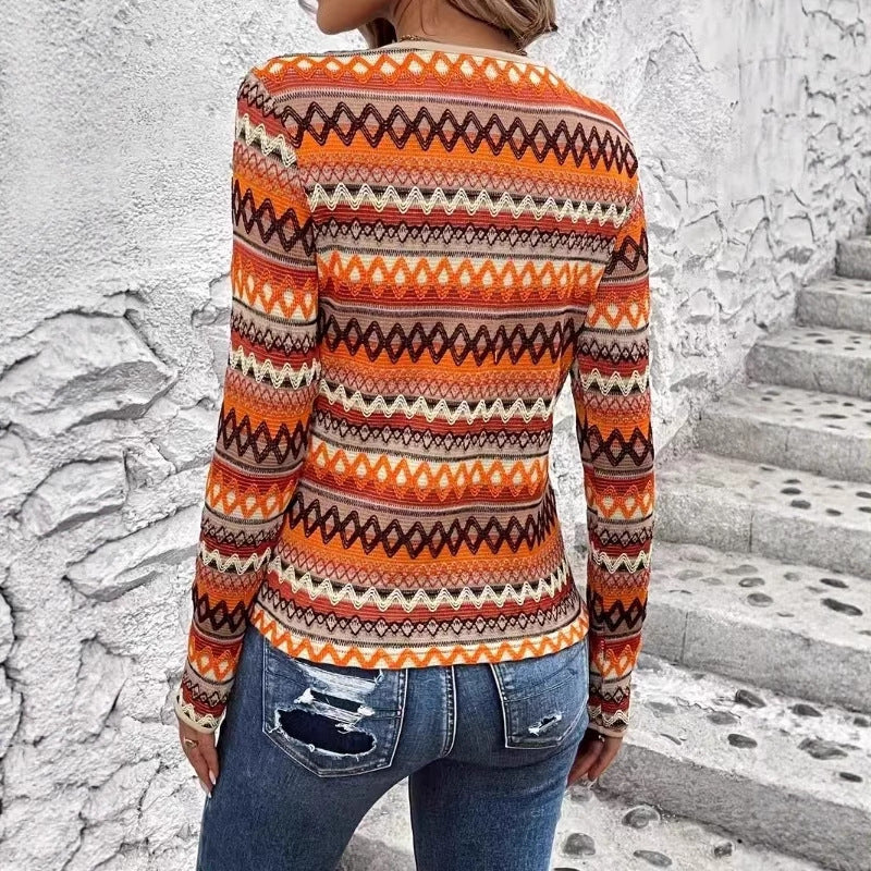 Long sleeve women's t-shirt with geometric pattern and fine ribbed structure Lune London