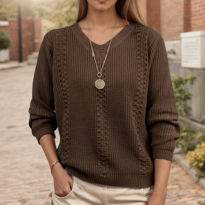 Knit sweater for women with V neckline and textured finish Lune London