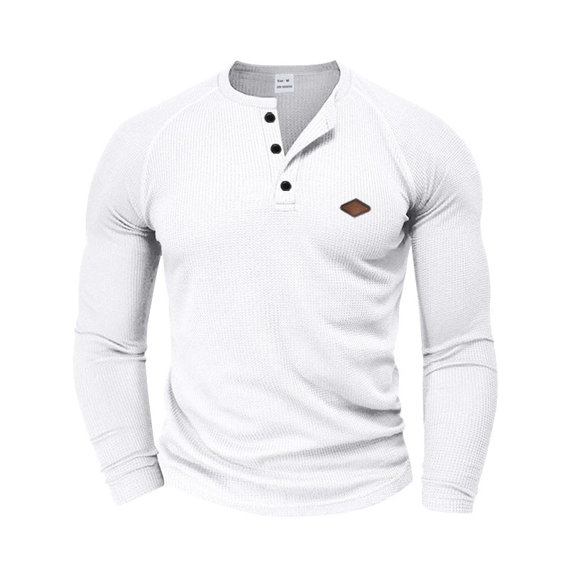 Men's Long Sleeve Henley T-shirt with Textured Fabric and Trendy Button Design Lune London