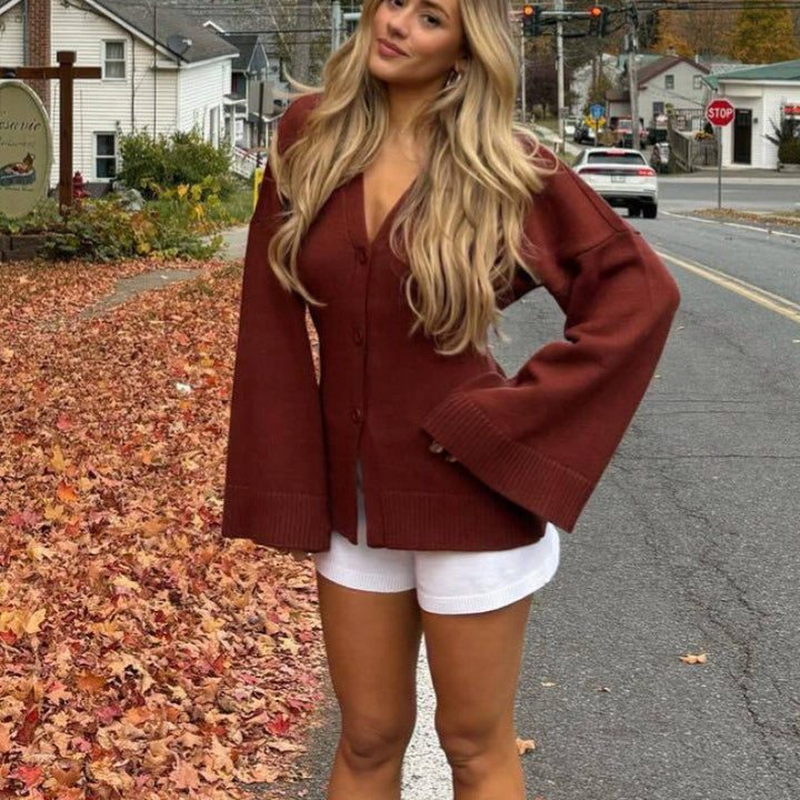 Ladies Oversized Knit Cardigan with Long Sleeves Lune London