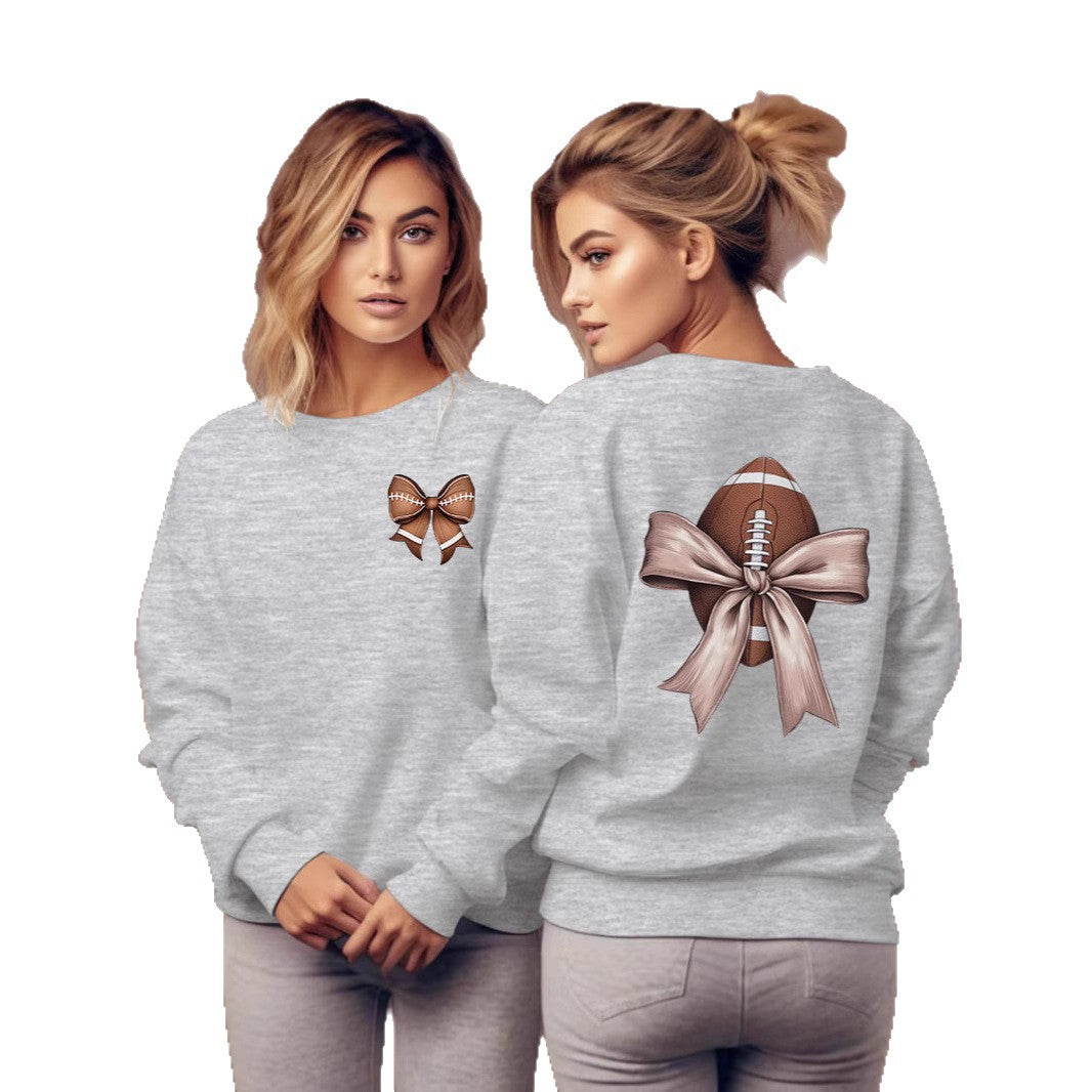 Sweat-shirt pour femmes avec motif de football mignon et accent de nœud Chic & Stil