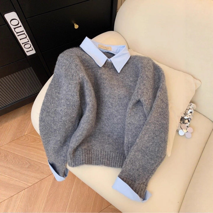 Pull tendance pour femmes avec combinaison de col de chemise intégré Chic & Stil