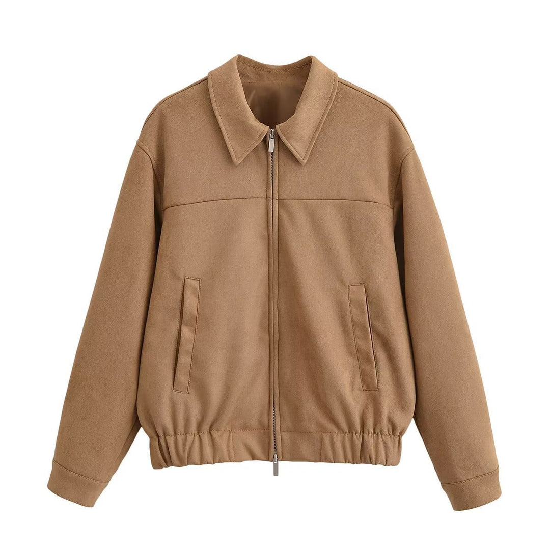 Casual faux leather jacket for women with elastic belt and trendy piped pockets Lune London