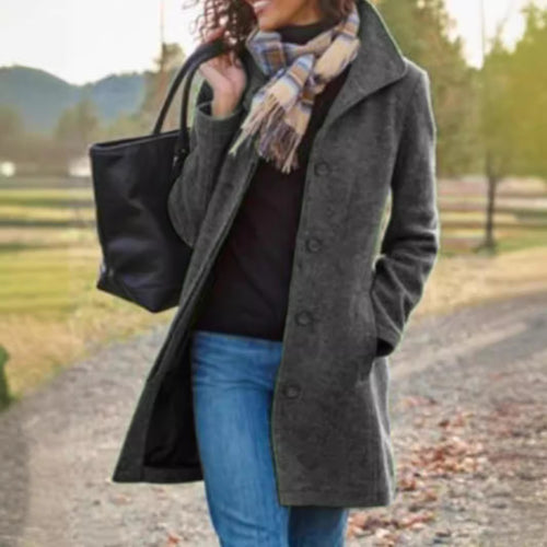 Ladies elegant wool coat with practical pockets and classic lapels Lune London