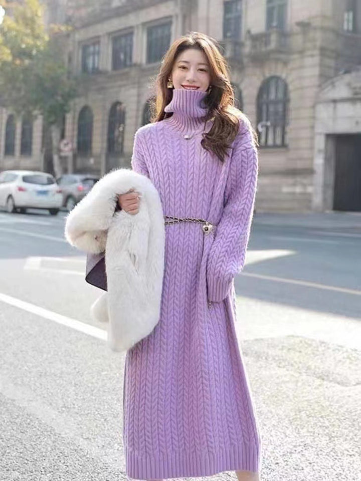 Robe en tricot pour femmes avec design de câble texturé et col montant Chic & Stil