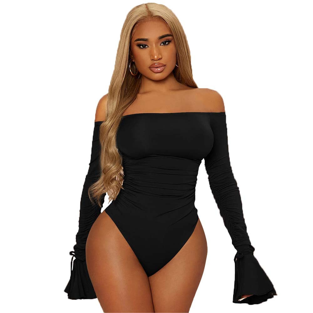 Elegant bodysuit for women with off-the-shoulder design featuring ruffle details and long sleeves Chic & Stil