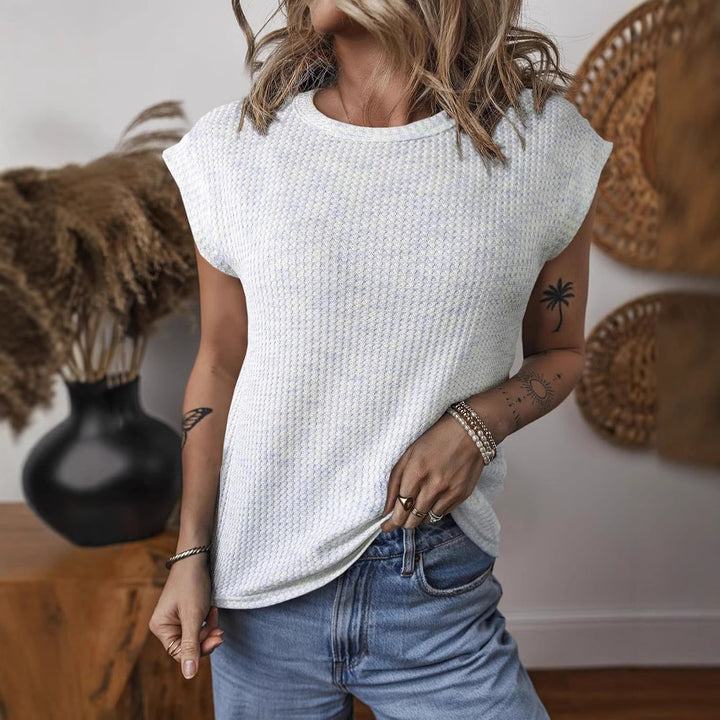 Round neck short sleeve textured T-shirt for women Lune London