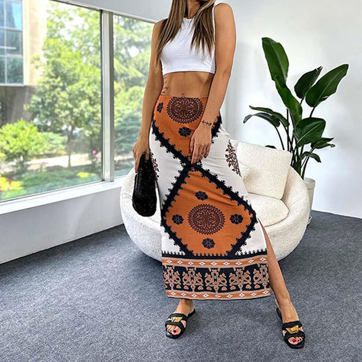 Maxi skirt for women with elegant graphics and high slit Lune London