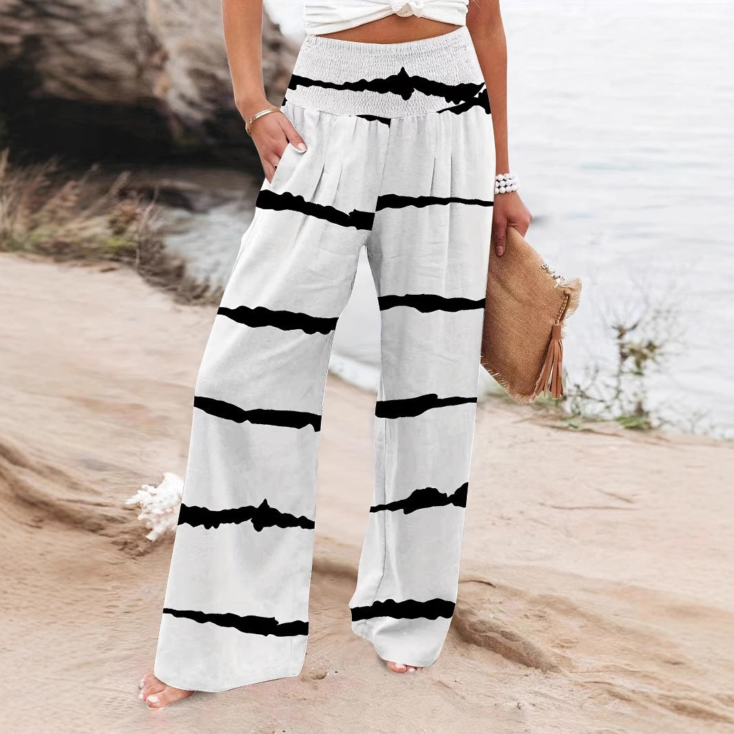 Trend palazzo pants for women with elastic waistband and decorative striped pattern Lune London