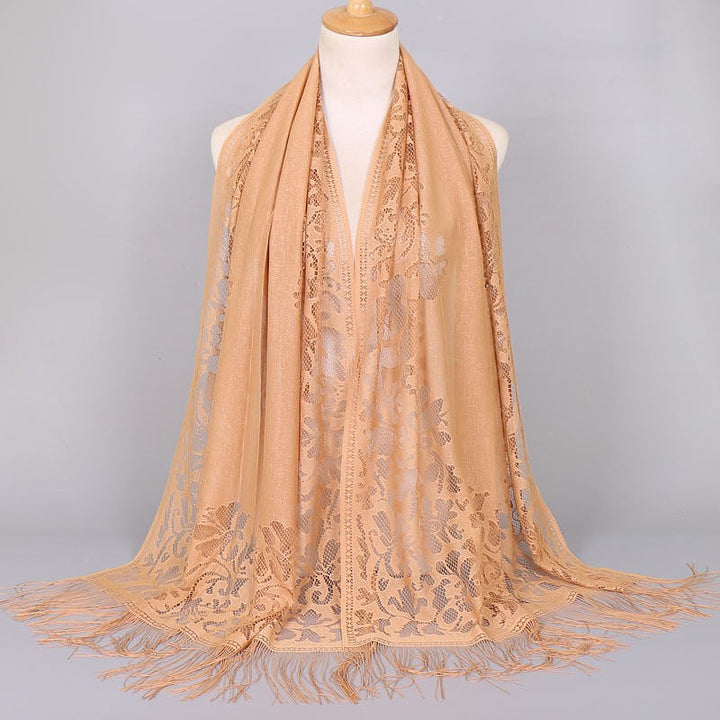 Women's Long Lace Scarf with Fringed Edges Lune London