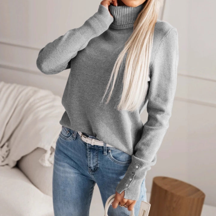 Elegant turtleneck sweater for ladies with button details Lune London
