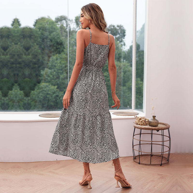 Maxi dress with ruffles without sleeves for women with tie belt detail Lune London