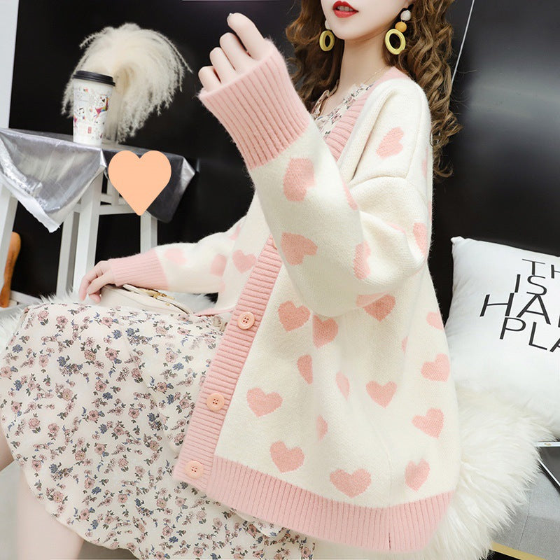Ladies' knitted jacket with a cute heart design Lune London