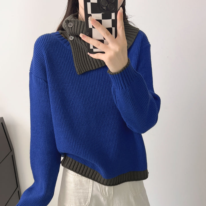 Pull en tricot tendance pour femmes avec col et détail de bouton Chic & Stil