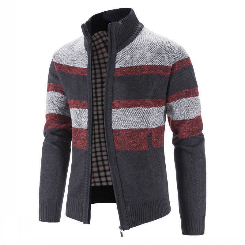 Fashion knitted pullover for men with full zipper and striped design Lune London