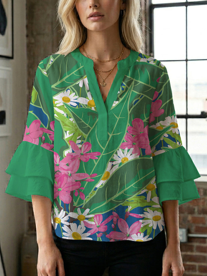 Women's blouse shirt with voluminous sleeves and floral pattern Lune London