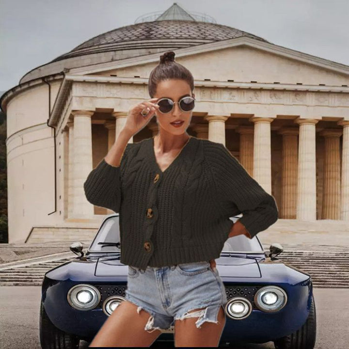 Ladies cardigan with cable knit pattern and button details Lune London