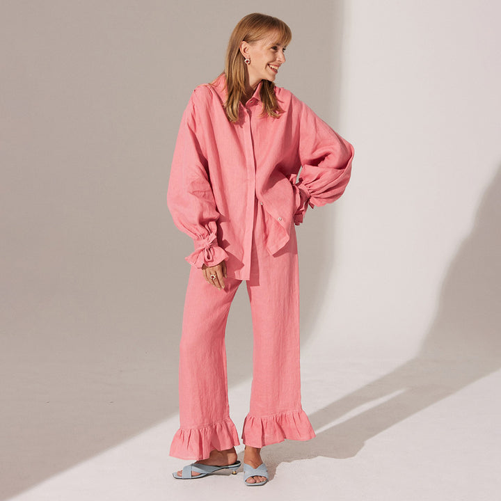 Casual linen set for women with ruffle details Lune London
