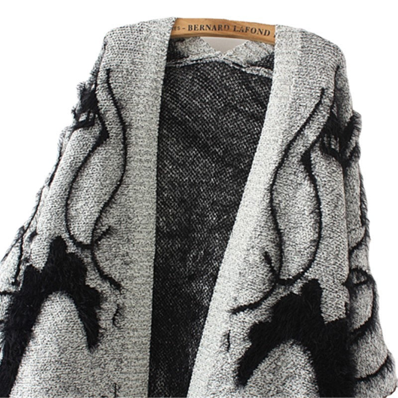 Ladies' long sleeve knitted coat with artistic print Lune London