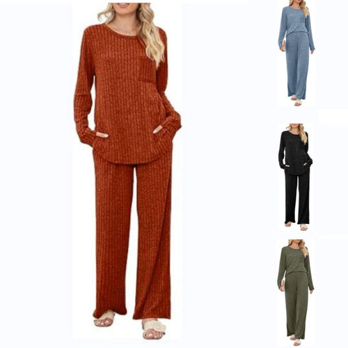 Casual lounge set for women with long sleeve top and wide leg pants Lune London