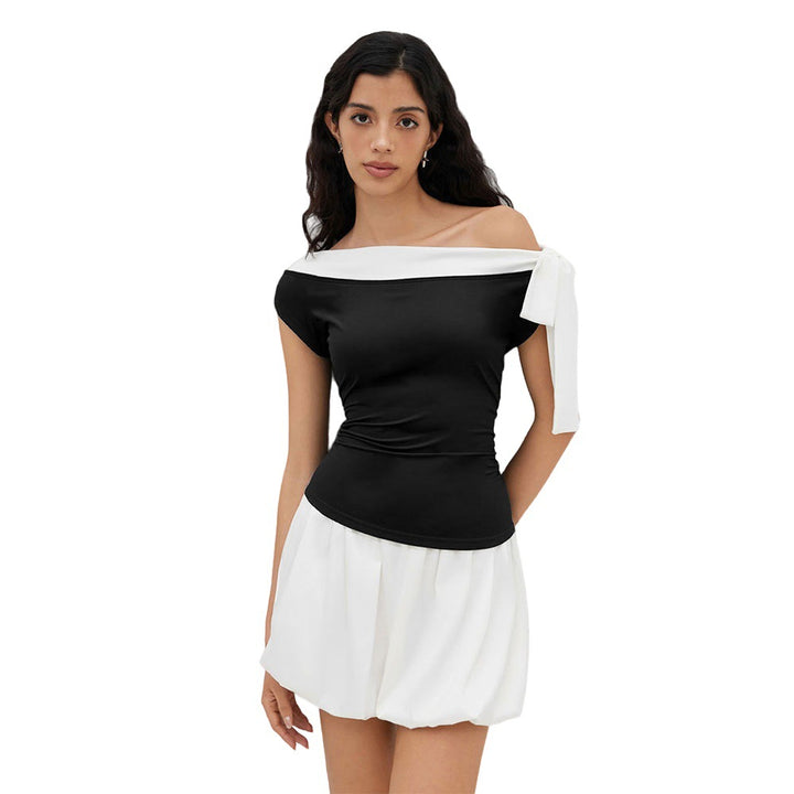 Haut femme avec design épaules dénudées et fermeture nœud ludique Chic & Stil
