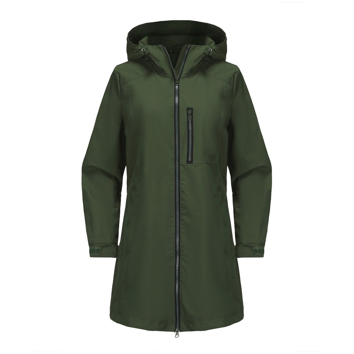 Women's modern rain jacket with hood and practical pockets Lune London