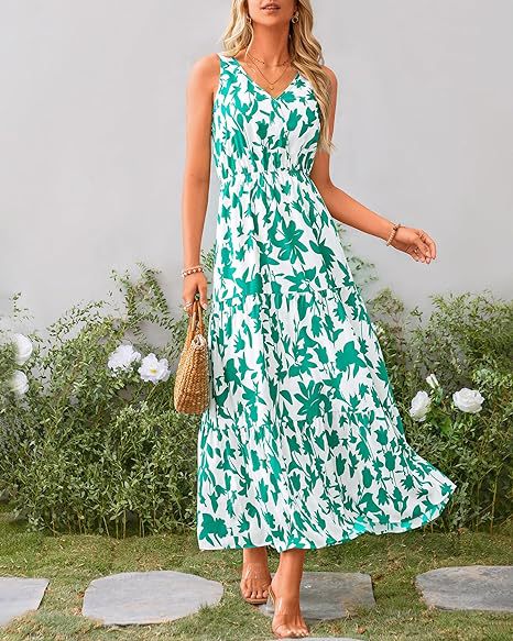 Maxi dress for women with floral appliques and narrow straps Lune London