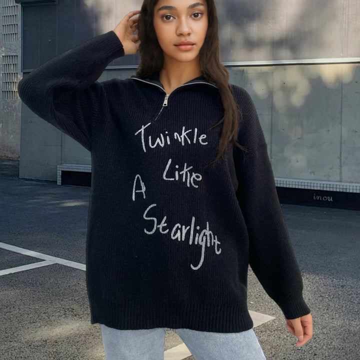Casual knitted sweater for women with unique inscription Lune London