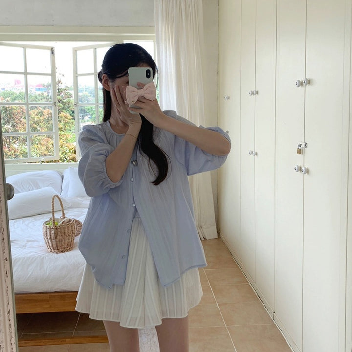 Ladies Relaxed Fit Puff Sleeve Button-Up Shirt Lune London