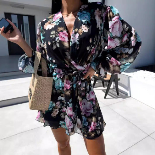 Floral wrap dress for women with adjustable belt Lune London