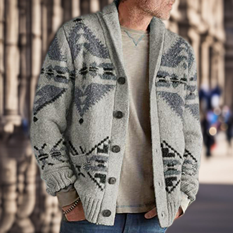 Men's knit jacket with a geometric pattern and a soft, warm lining Lune London