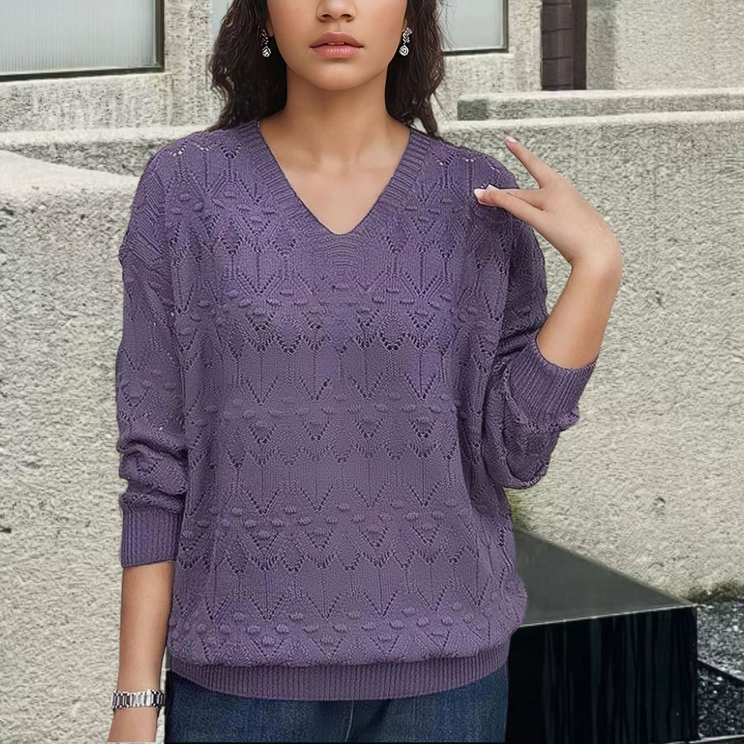 Knit sweater for women with V-neck and a delicate lace design Lune London