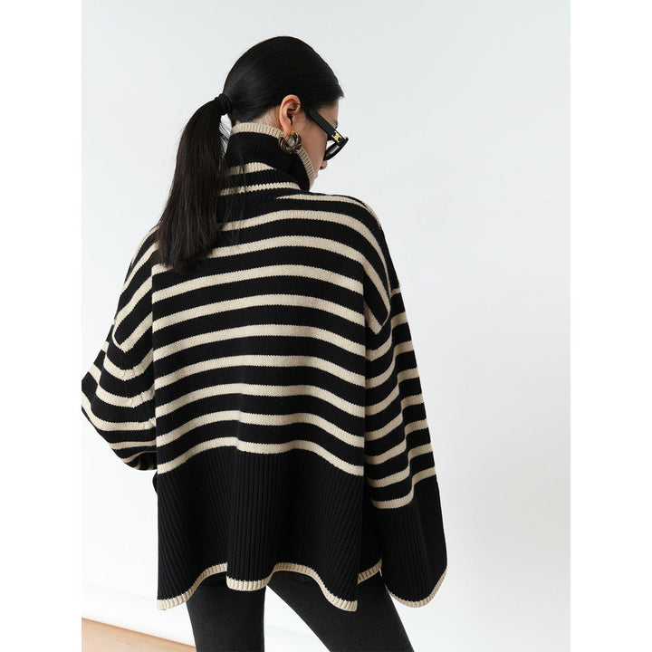 Casual knit sweater for women with colorful stripes and a high collar Lune London