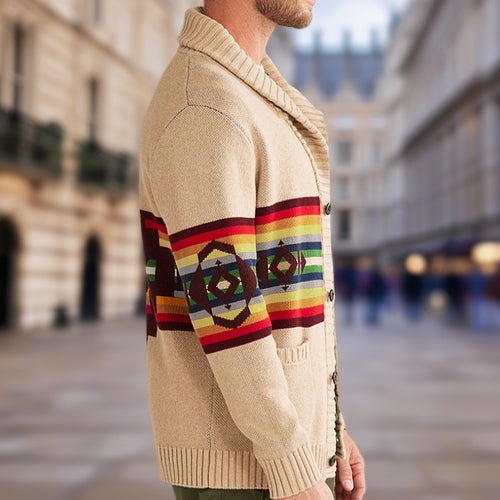 Men's knitted cardigan with colorful pattern and relaxed fit Lune London