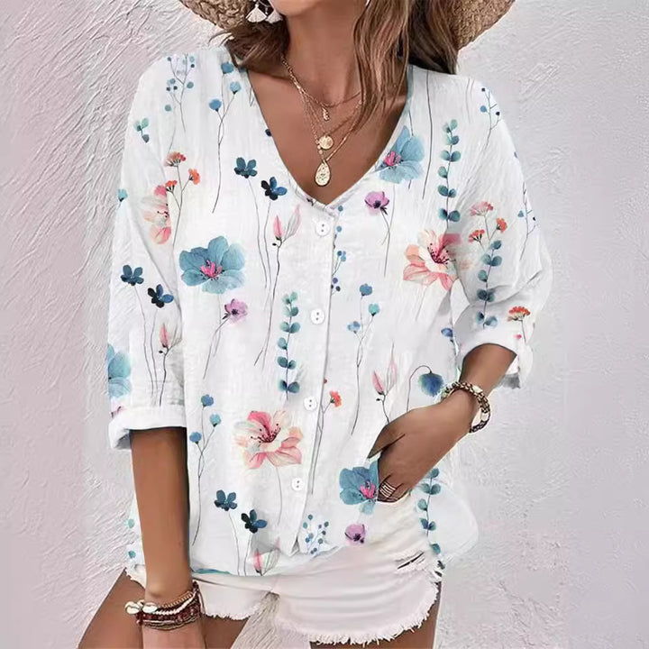 Women's blouse with floral design and button front Lune London