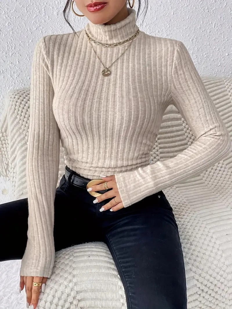 Women ribbed knit turtleneck top with long sleeves Lune London
