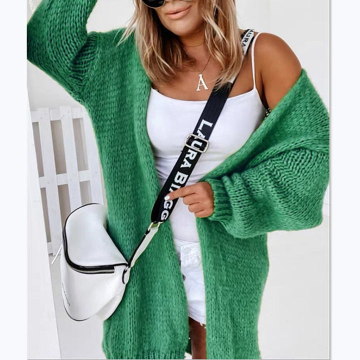 Ladies chunky knit cardigan with open front and relaxed fit Lune London