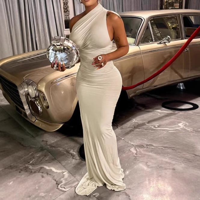 Ladies Elegant Maxi Wrap Dress with Asymmetrical Neckline and Luxurious Chic Cut
