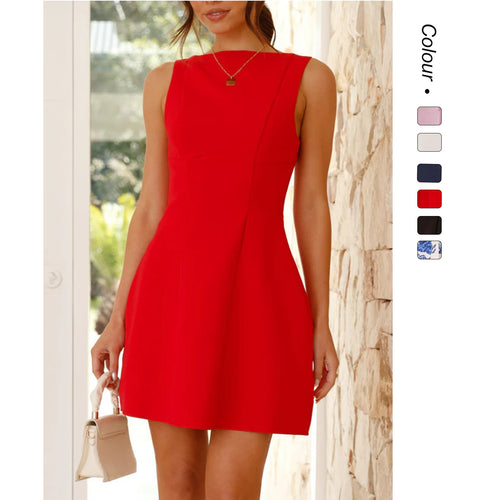Women's Elegant Short-Sleeved Dress with Figure-Hugging Silhouette and Flared Skirt Lune London