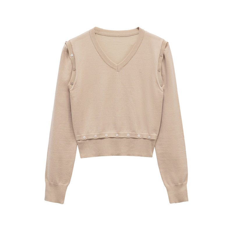 Knit sweater for women with V-neck and decorative buttons Lune London