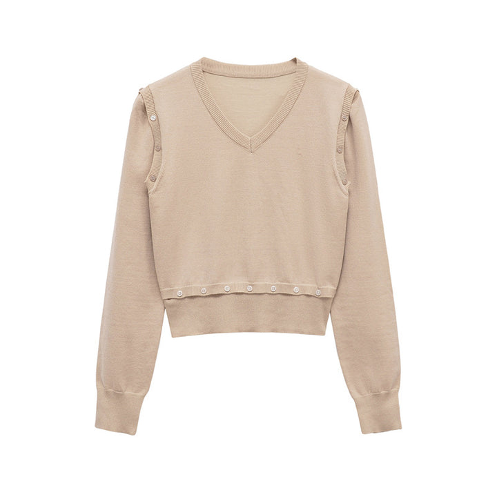 Knit sweater for women with V-neck and decorative buttons Lune London