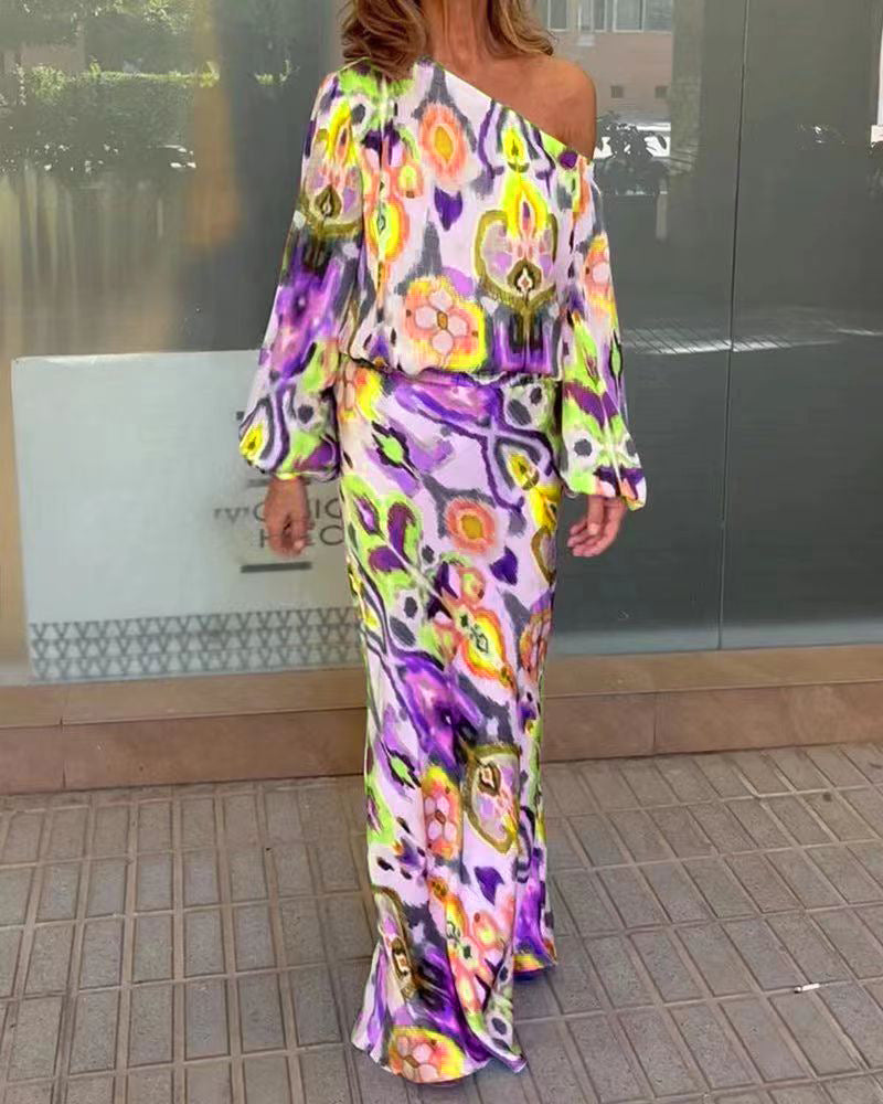 Robe maxi élégante pour femmes à coupe asymétrique avec manches lisses Chic & Stil
