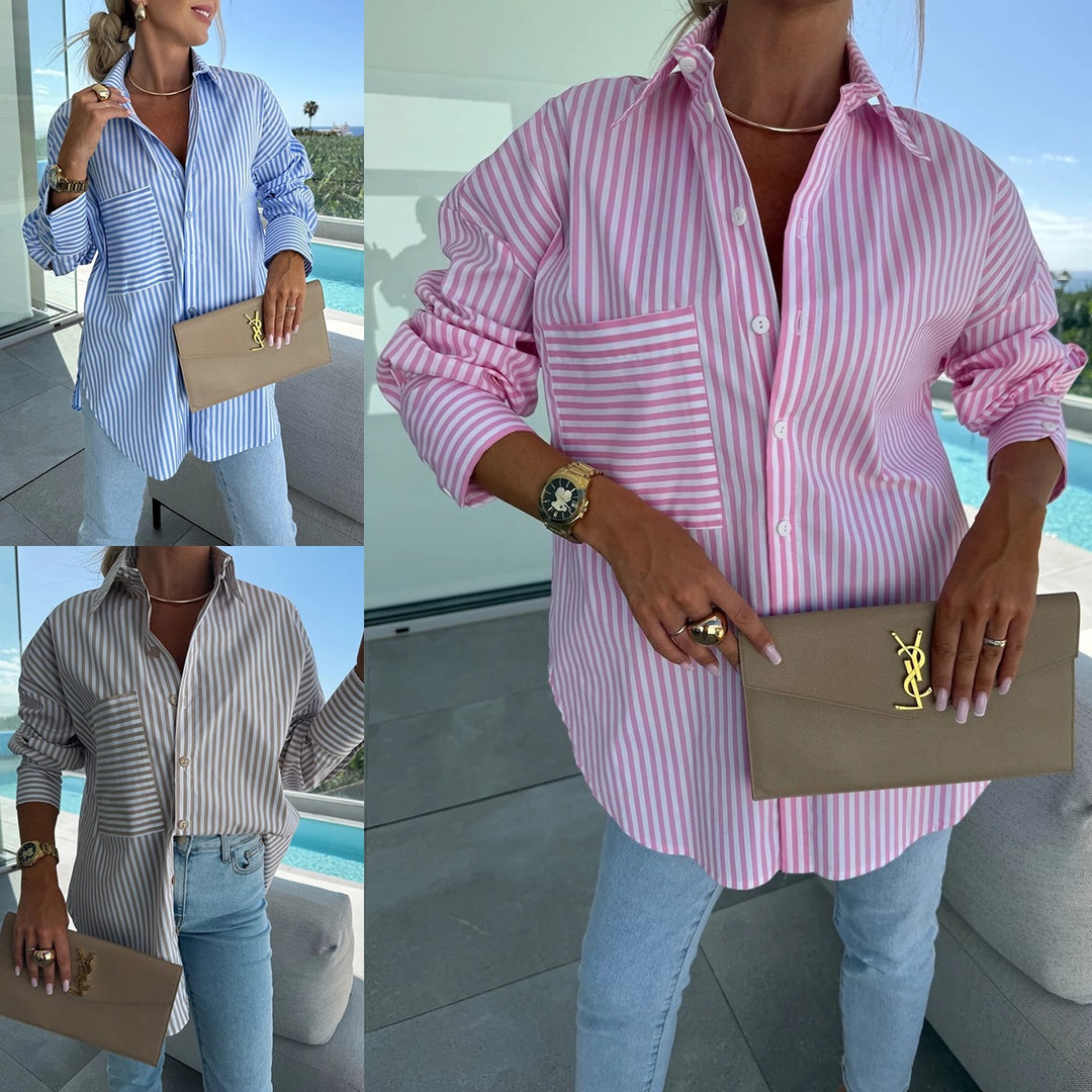 Women Striped Blouse Elegant with Casual Cut Lune London
