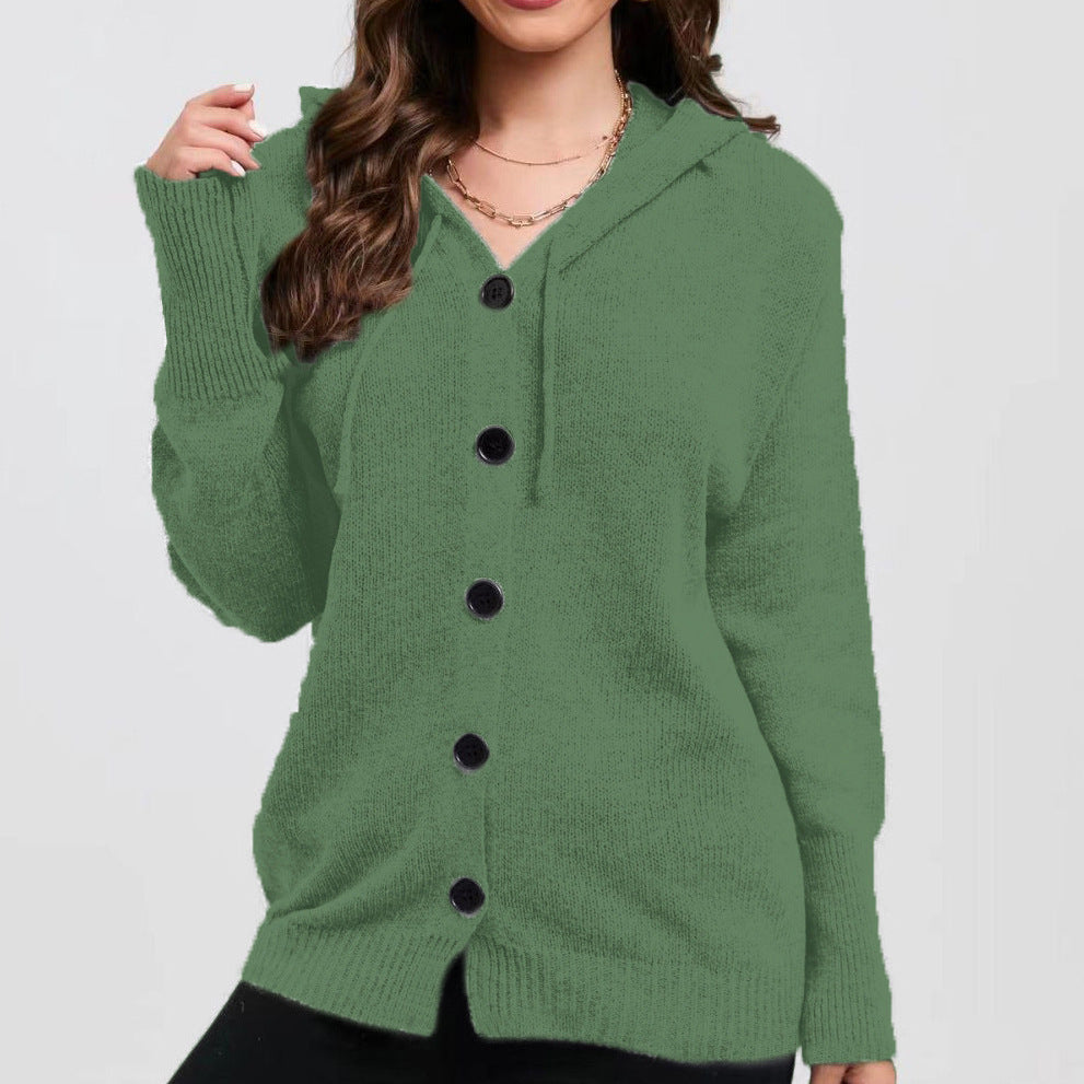Women's knit jacket with hood and practical button details Lune London