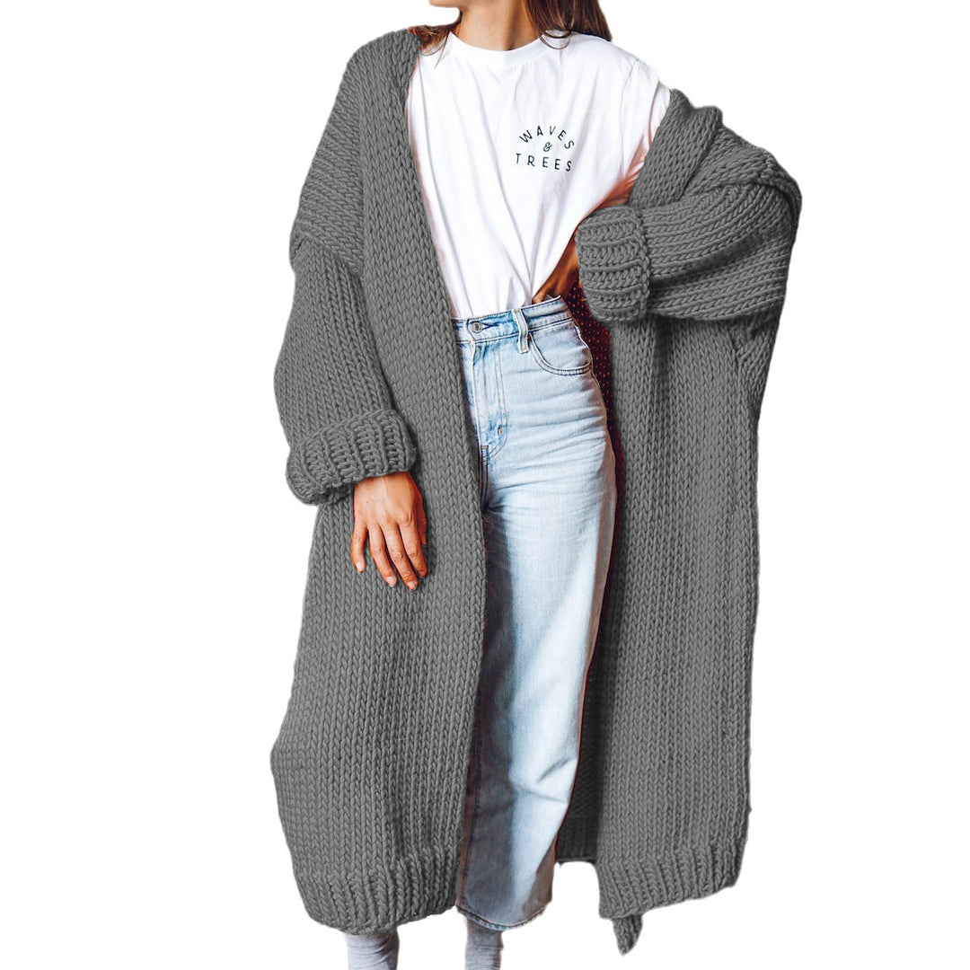 Women Chunky Knit Cardigan with Open Front and Voluminous Sleeves Lune London